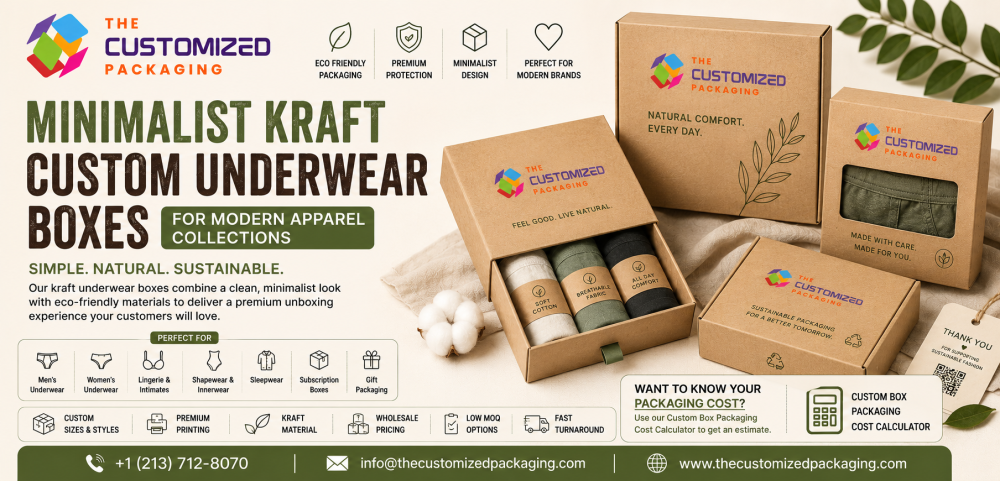 Minimalist Kraft Custom Underwear Boxes for Modern Apparel Collections