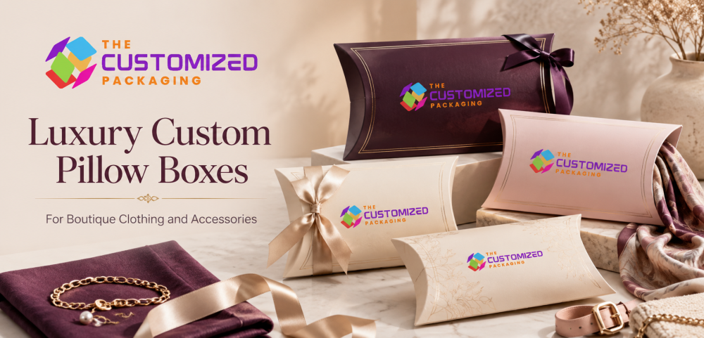 Luxury Custom Pillow Boxes for Boutique Clothing and Accessories